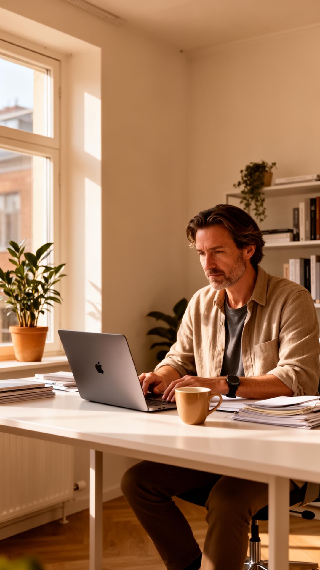 Konsulent arbejder koncentreret i sit hjemmekontor